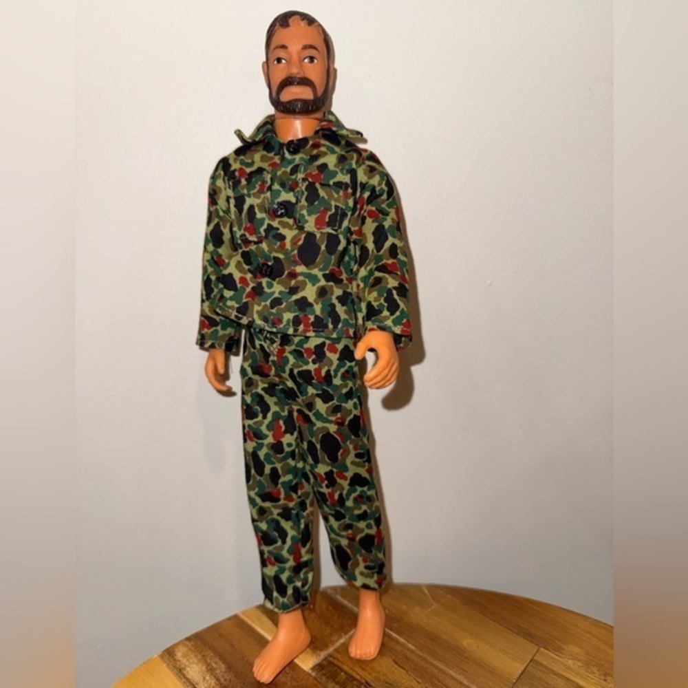Vintage 12” Action Figure Military Camo Outfit Bearded Soldier